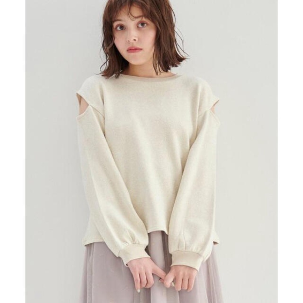 Majestic Legon Lamé Sweatshirt with Shoulder Cut-Outs Size M Beige Japan Kawaii